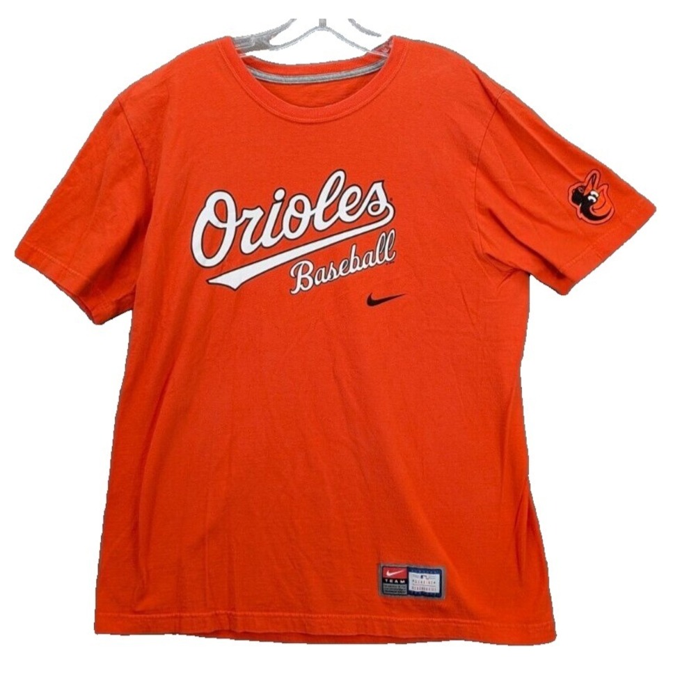 Nike Swoosh Men's Tshirt Size L Orange Orioles Baseball Crew Neck Sportswear